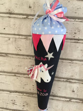 Laden Sie das Bild in den Galerie-Viewer, Schultüte Einhorn aus Stoff mit Glitzer inkl. Papprohling 70 cm oder 85 cm ST035 & ST036