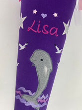 Laden Sie das Bild in den Galerie-Viewer, Schultüte Delfin aus Stoff mit Glitzer inkl. Papprohling 70 cm oder 85 cm ST137 & ST138