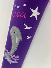 Laden Sie das Bild in den Galerie-Viewer, Schultüte Delfin aus Stoff mit Glitzer inkl. Papprohling 70 cm oder 85 cm ST137 & ST138