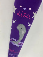 Laden Sie das Bild in den Galerie-Viewer, Schultüte Delfin aus Stoff mit Glitzer inkl. Papprohling 70 cm oder 85 cm ST137 & ST138