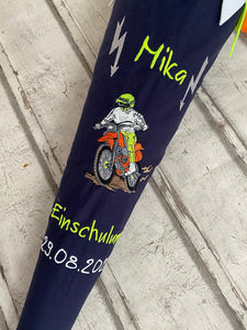 Schultüte Moto-Cross Stoff inkl. Papprohling 70 cm oder 85 cm ST131 & ST132