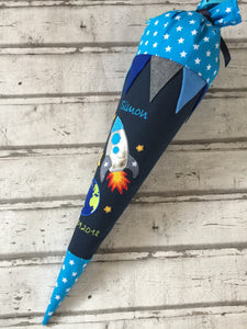 Schultüte Rakete und Astronaut Weltraum aus Stoff inkl. Papprohling 70 cm oder 85 cm ST185 & ST186