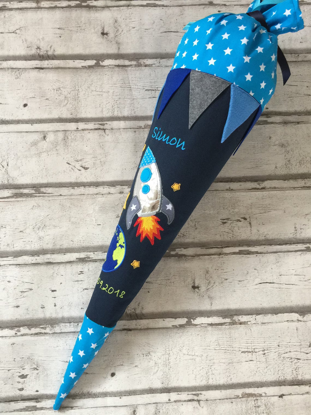 Schultüte Rakete und Astronaut Weltraum aus Stoff inkl. Papprohling 70 cm oder 85 cm ST185 & ST186