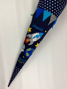 Schultüte Rakete Erde Astronaut Weltraum aus Stoff inkl. Papprohling 70 cm oder 85 cm ST047 & ST048