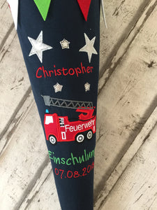 Schultüte Feuerwehr aus Stoff inkl. Papprohling 70 cm oder 85 cm ST255 & ST256