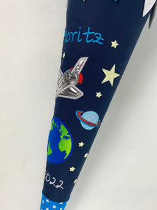 Schultüte Weltraum Spaceshuttle Stoff inkl. Papprohling 70 cm oder 85 cm ST051 & ST052